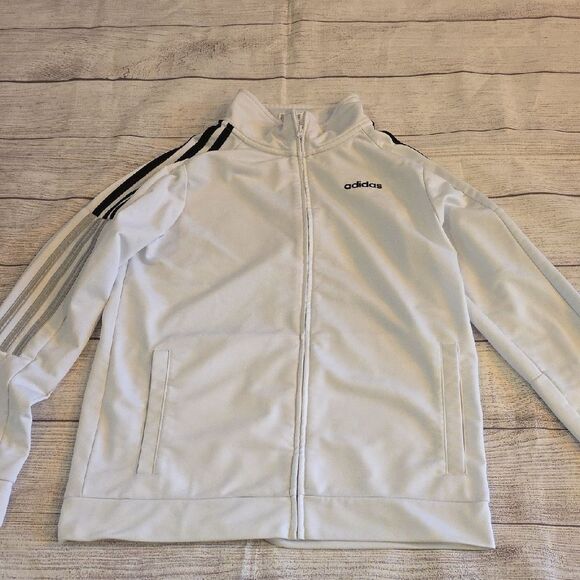Adidas Kids White Jacket with Black Stripes - Picture 1 of 7